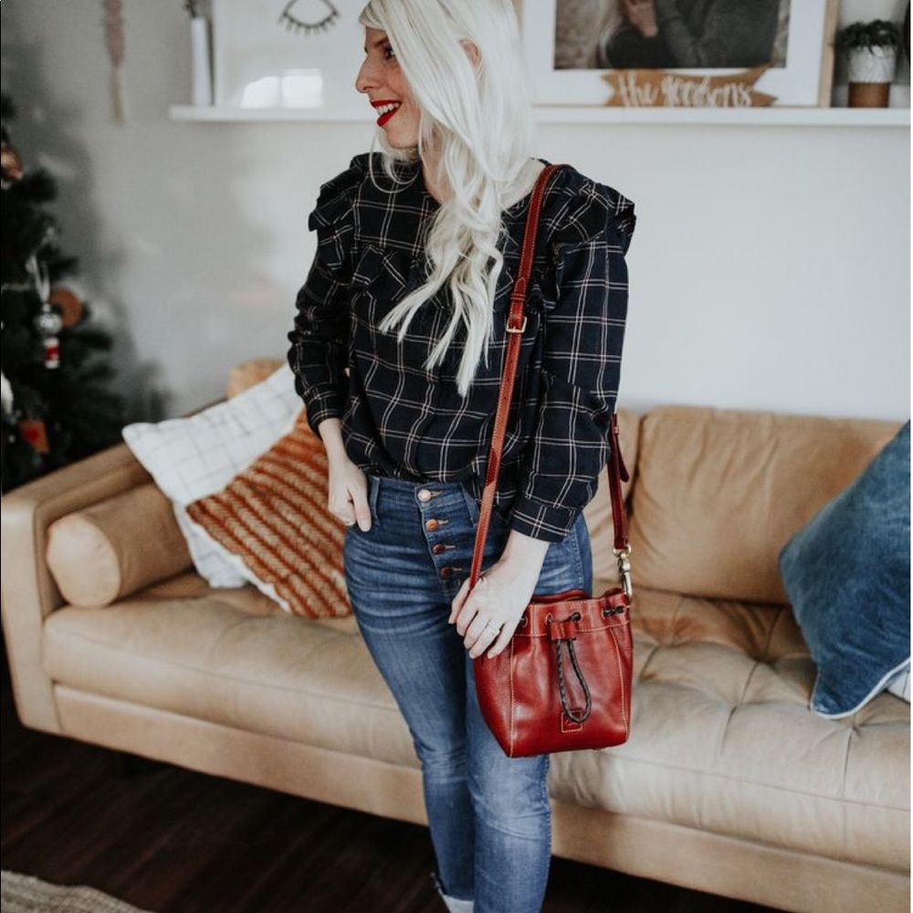 Madewell Plaid Ruffle Yoke Top